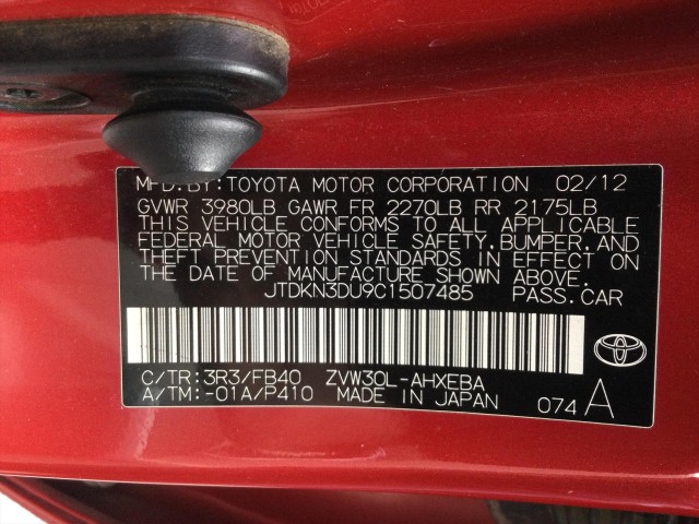 2012 TOYOTA PRIUS UNKNOWN