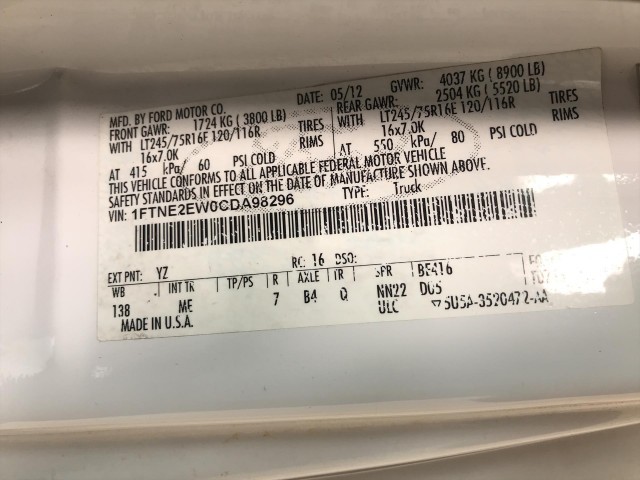 2012 FORD ECONOLINE E-250