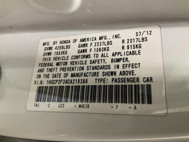 2012 HONDA ACCORD LX SEDAN AT