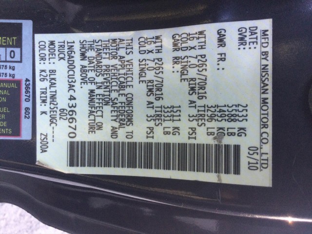 2010 NISSAN FRONTIER SE V6 KING CAB 2WD